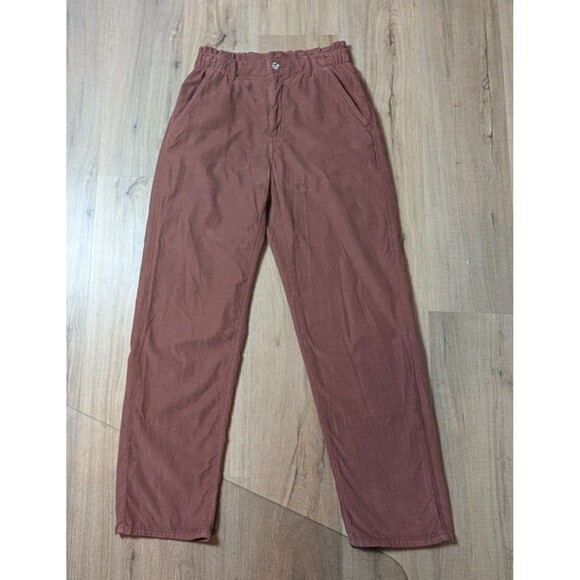 American Eagle Pants Size 6 Corduroy Paperbag Straight Leg Elastic Waist Brown - Picture 1 of 10